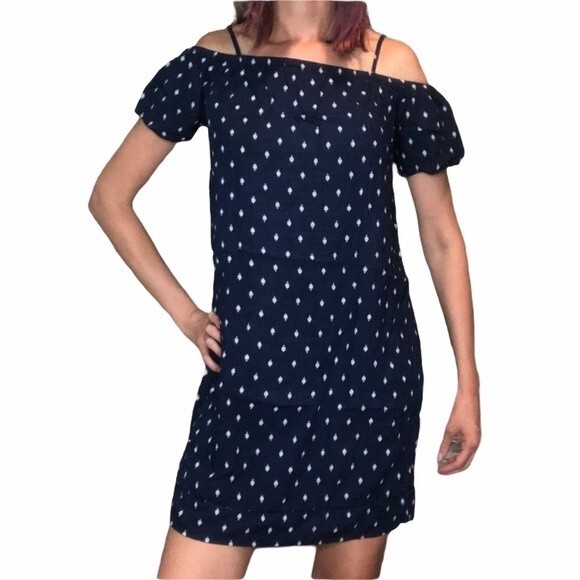 Old Navy Off-The-Shoulder Oversized Shift Dress Navy Blue White XS Extra Small - Picture 1 of 11